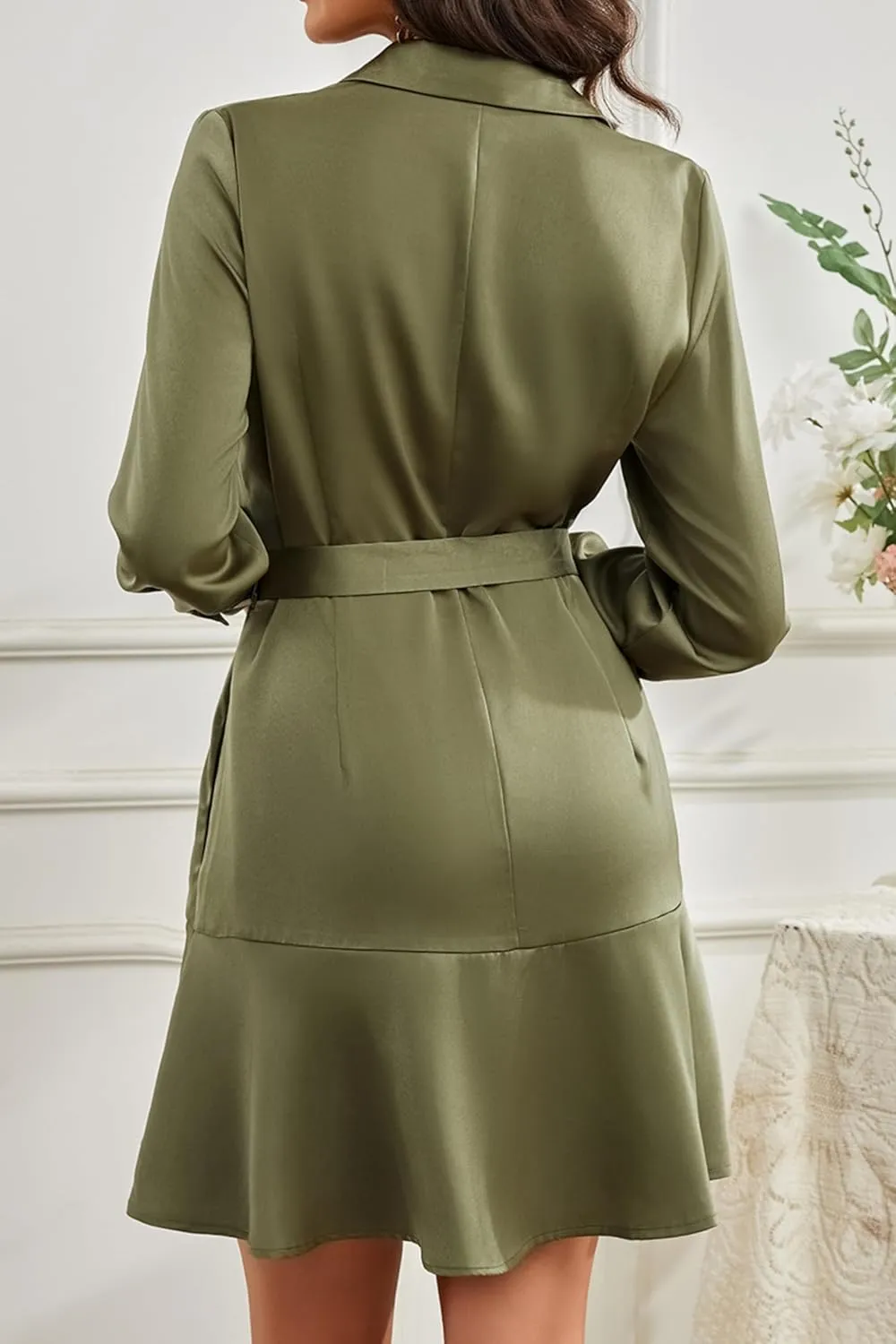Women's Long Sleeve Button Down Shirt Dress Casual Tie Waist Midi Dresses