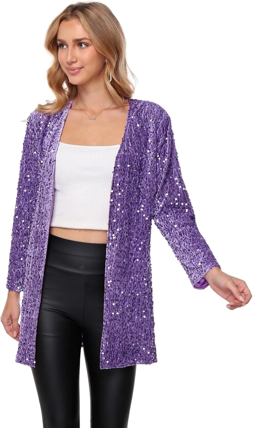 Women's Sequin Jacket Sparkly Blazer Open Front Glitter Cardigan Long Sleeve Coat for Casual Party Cocktail