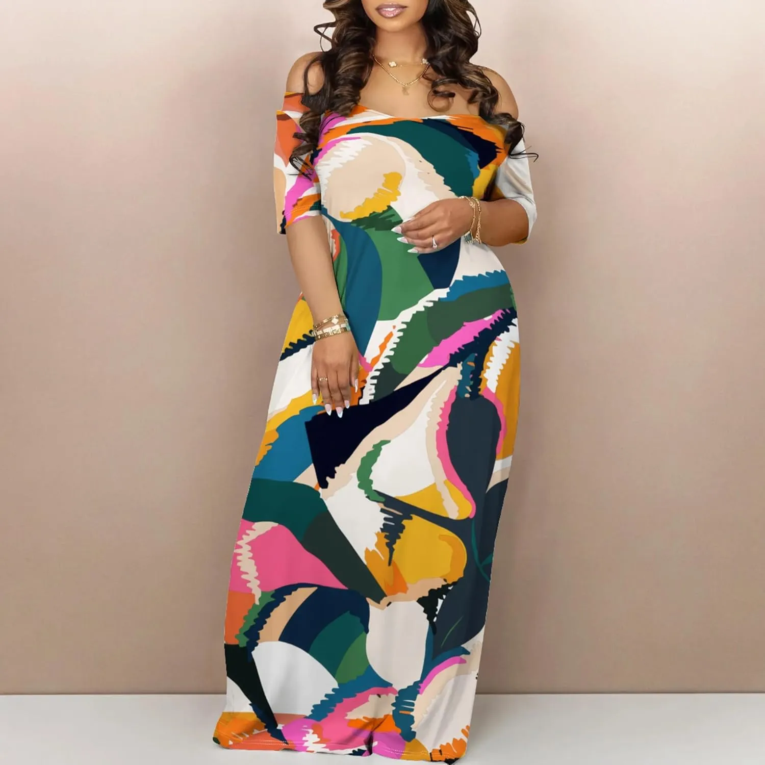Womens Sexy Beach Outfits Summer Off Shoulder Sexy Maxi Dresses Flowy Dress
