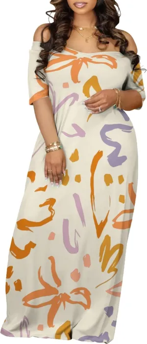 Womens Sexy Beach Outfits Summer Off Shoulder Sexy Maxi Dresses Flowy Dress