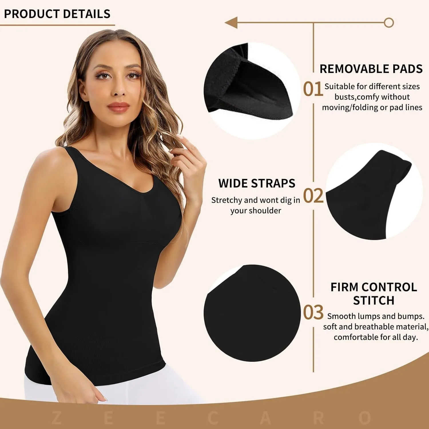 Women's Shapewear Cami with Built in Bra bodysuit shapewear tummy control Padded Compression tank tops
