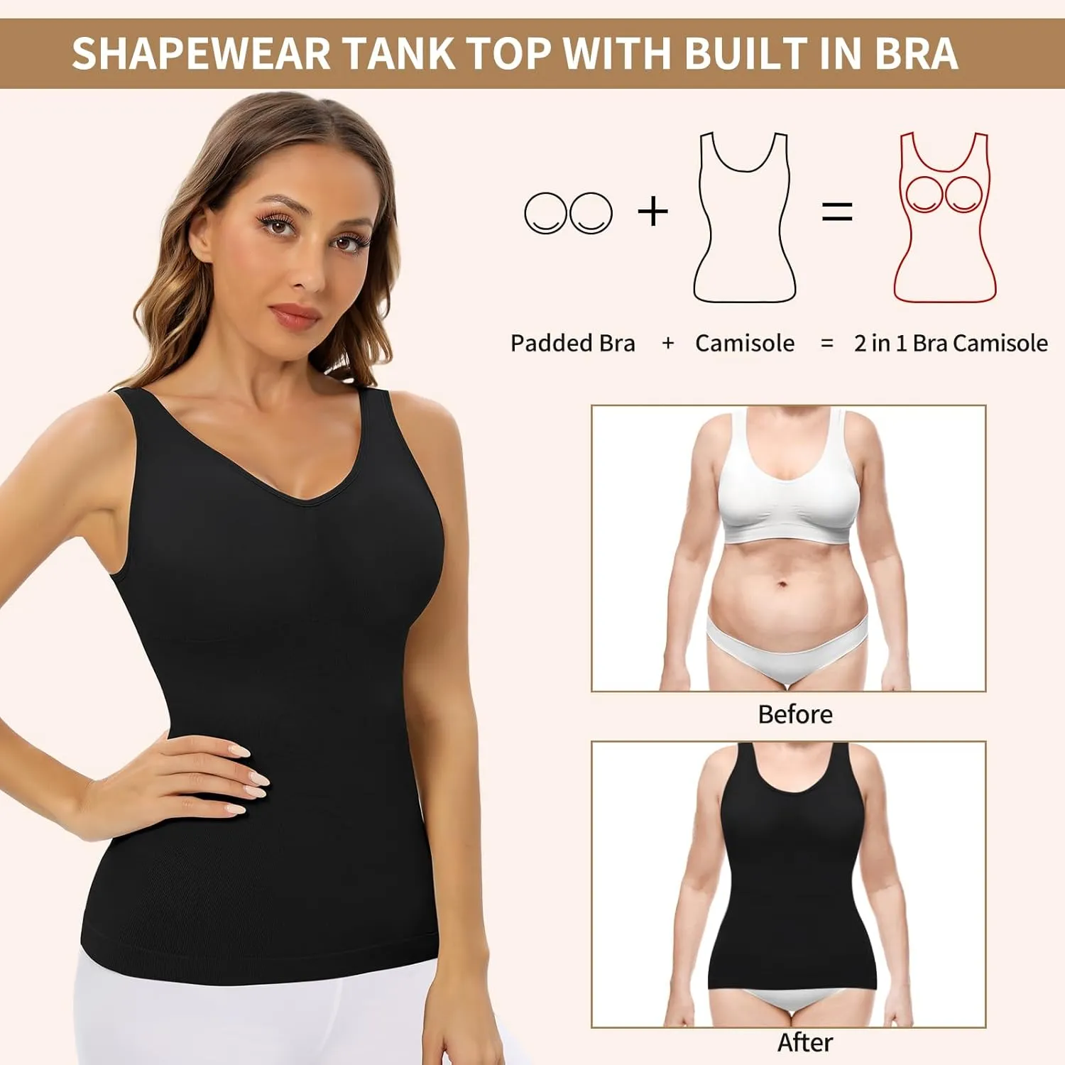 Women's Shapewear Cami with Built in Bra bodysuit shapewear tummy control Padded Compression tank tops