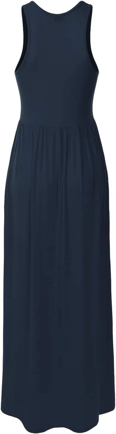 Women's Sleeveless Racerback Long Maxi Dress with Pockets (XS-XXL)