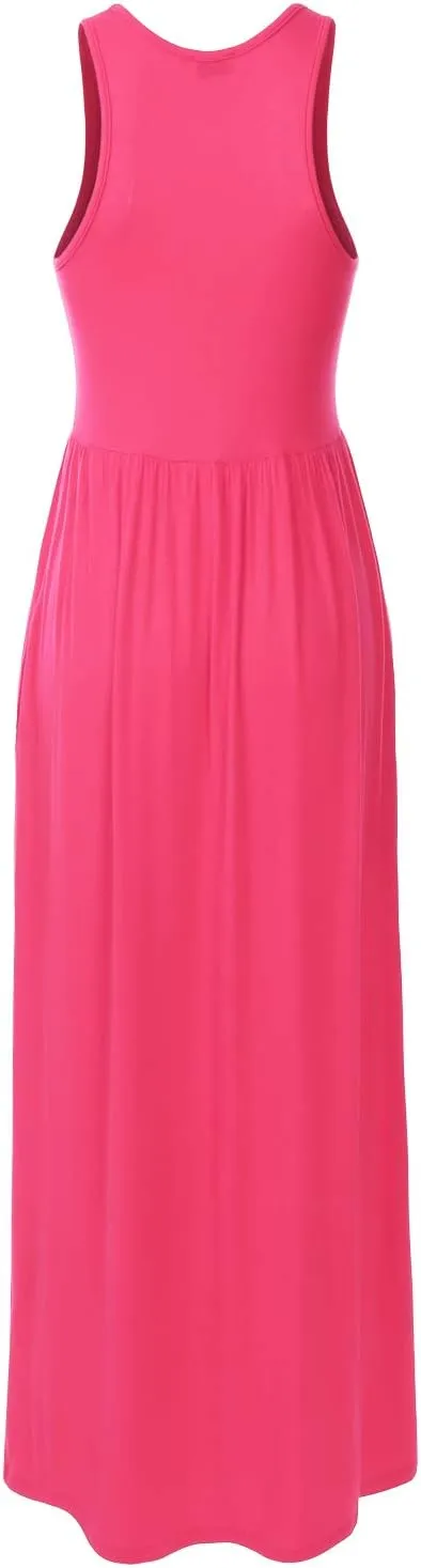 Women's Sleeveless Racerback Long Maxi Dress with Pockets (XS-XXL)