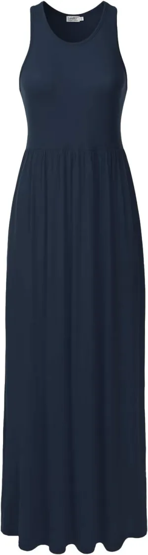 Women's Sleeveless Racerback Long Maxi Dress with Pockets (XS-XXL)