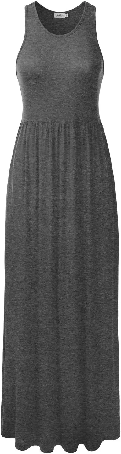 Women's Sleeveless Racerback Long Maxi Dress with Pockets (XS-XXL)