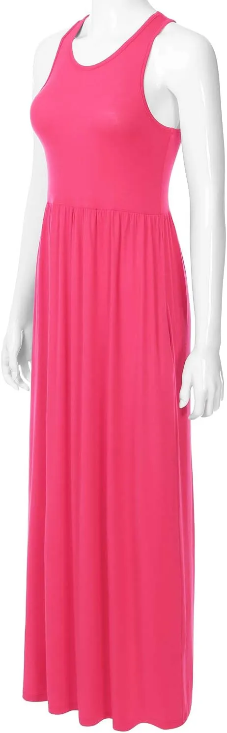 Women's Sleeveless Racerback Long Maxi Dress with Pockets (XS-XXL)