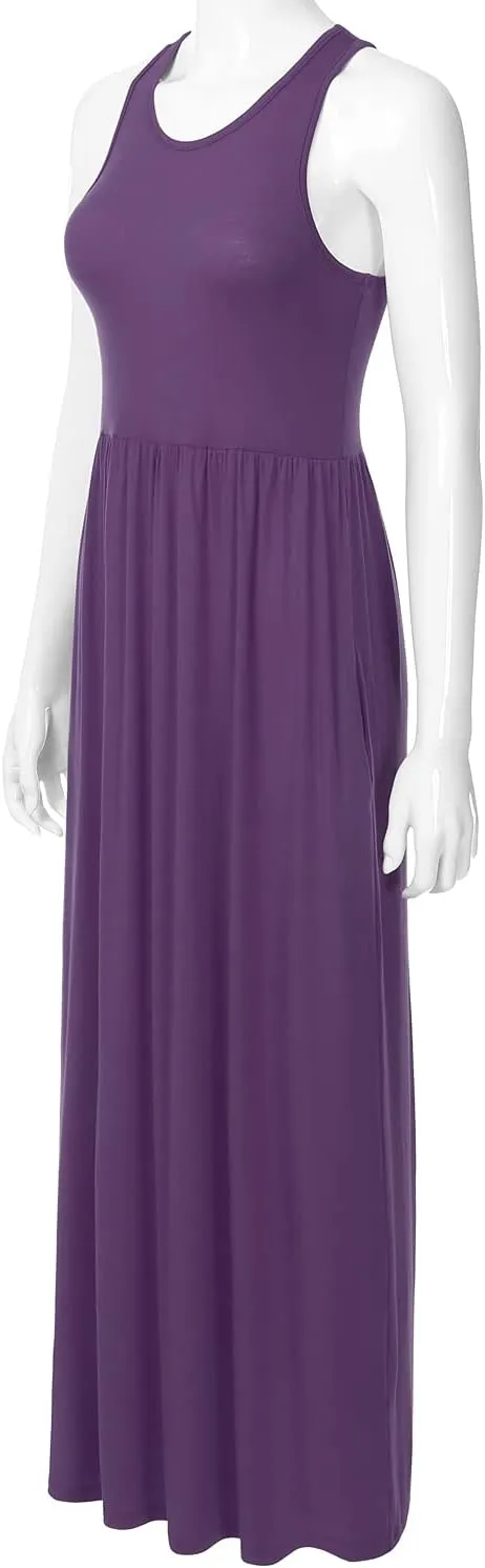 Women's Sleeveless Racerback Long Maxi Dress with Pockets (XS-XXL)