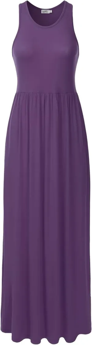 Women's Sleeveless Racerback Long Maxi Dress with Pockets (XS-XXL)