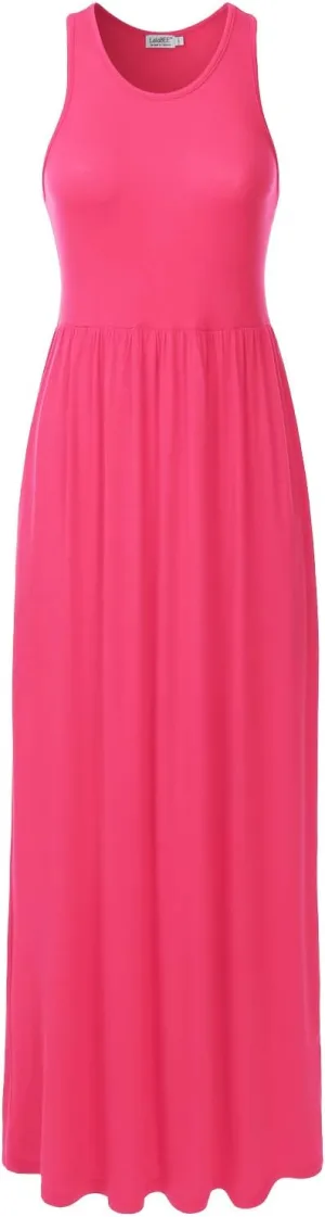 Women's Sleeveless Racerback Long Maxi Dress with Pockets (XS-XXL)
