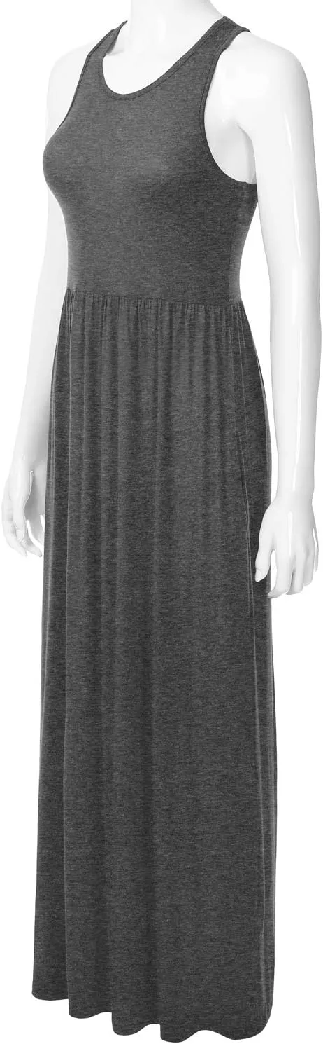 Women's Sleeveless Racerback Long Maxi Dress with Pockets (XS-XXL)