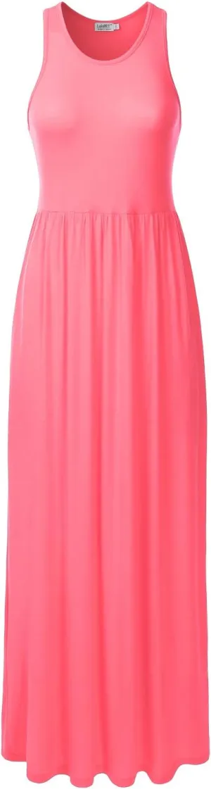 Women's Sleeveless Racerback Long Maxi Dress with Pockets (XS-XXL)