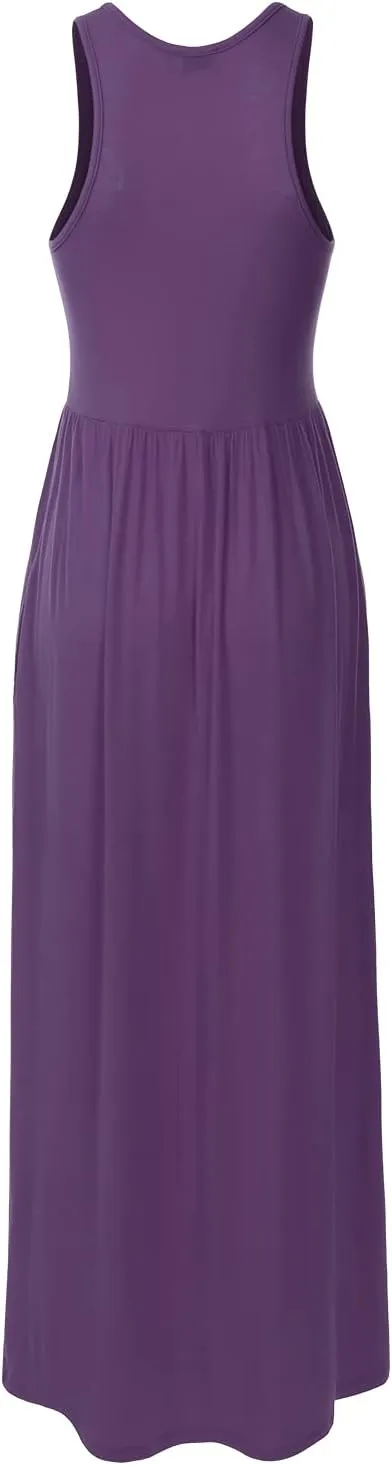 Women's Sleeveless Racerback Long Maxi Dress with Pockets (XS-XXL)