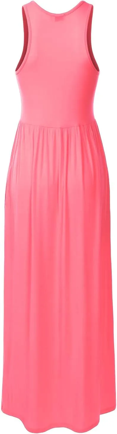 Women's Sleeveless Racerback Long Maxi Dress with Pockets (XS-XXL)