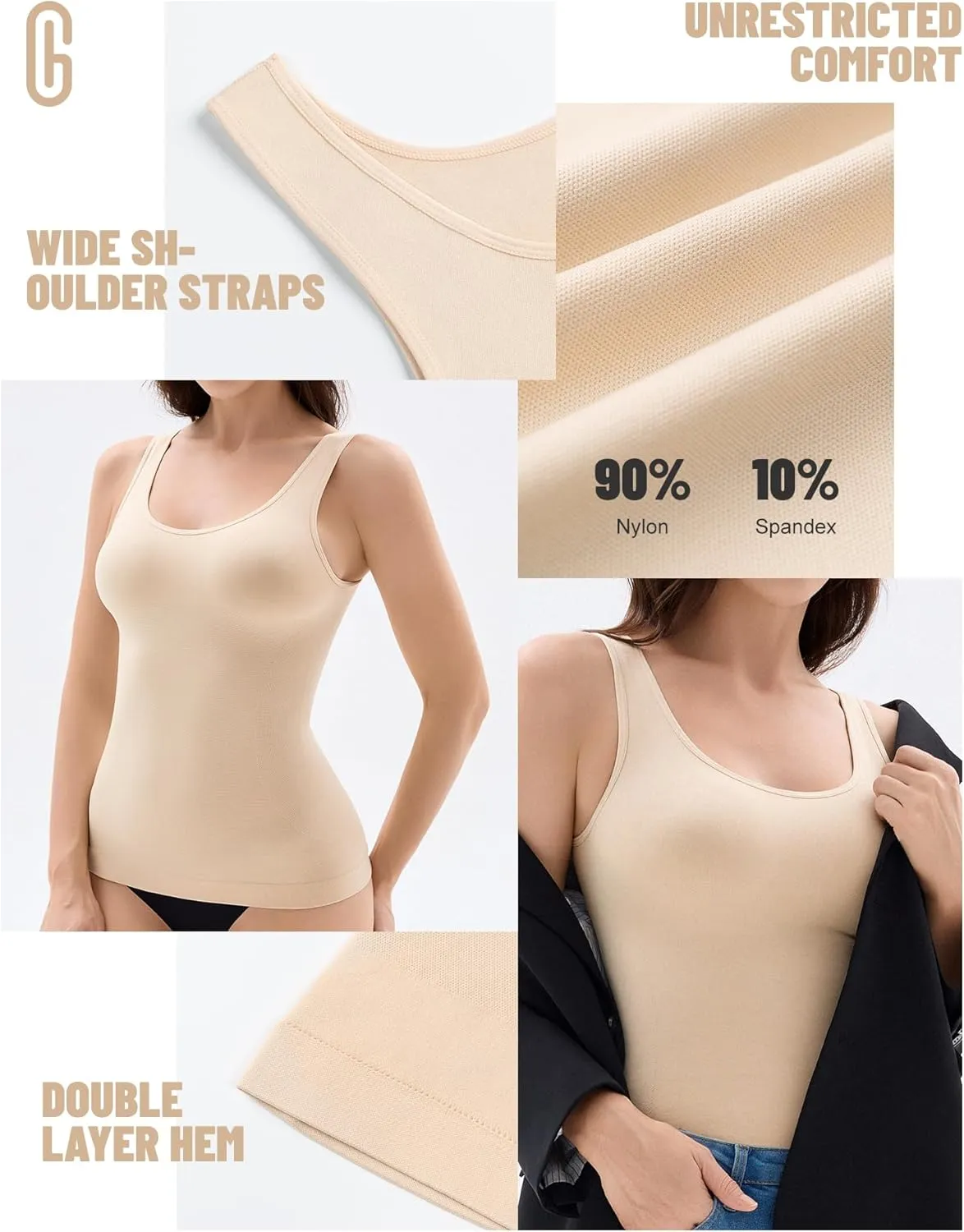 Womens Tank Tops Shapewear Tummy Control Compression Crew Neck Camisole Seamless Body Shaper Tanks for Women Cami