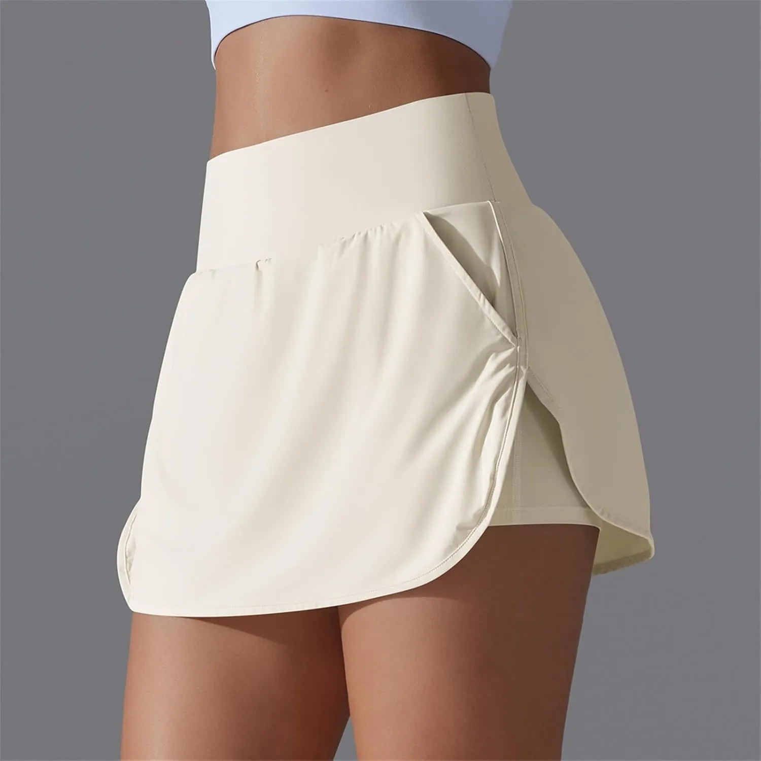 Womens Tennis Shorts Trendy Fake Two-Piece High Waist Sports Pants Gym Yoga Casual Solid Athletic Skirt Shorts 2025