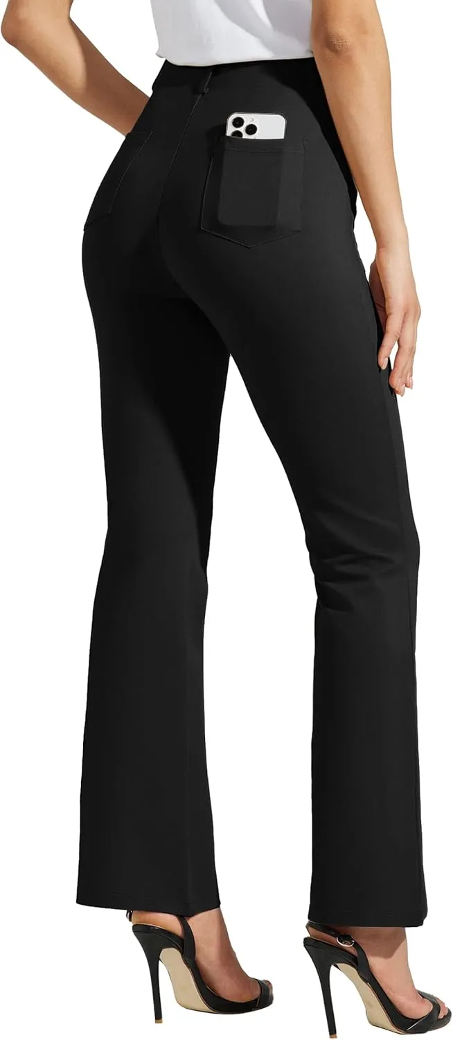 Women's Yoga Dress Pants Bootcut Work Slacks Stretch Office with Belt Loops 4 Pockets 28/29"/30"/31"/33"
