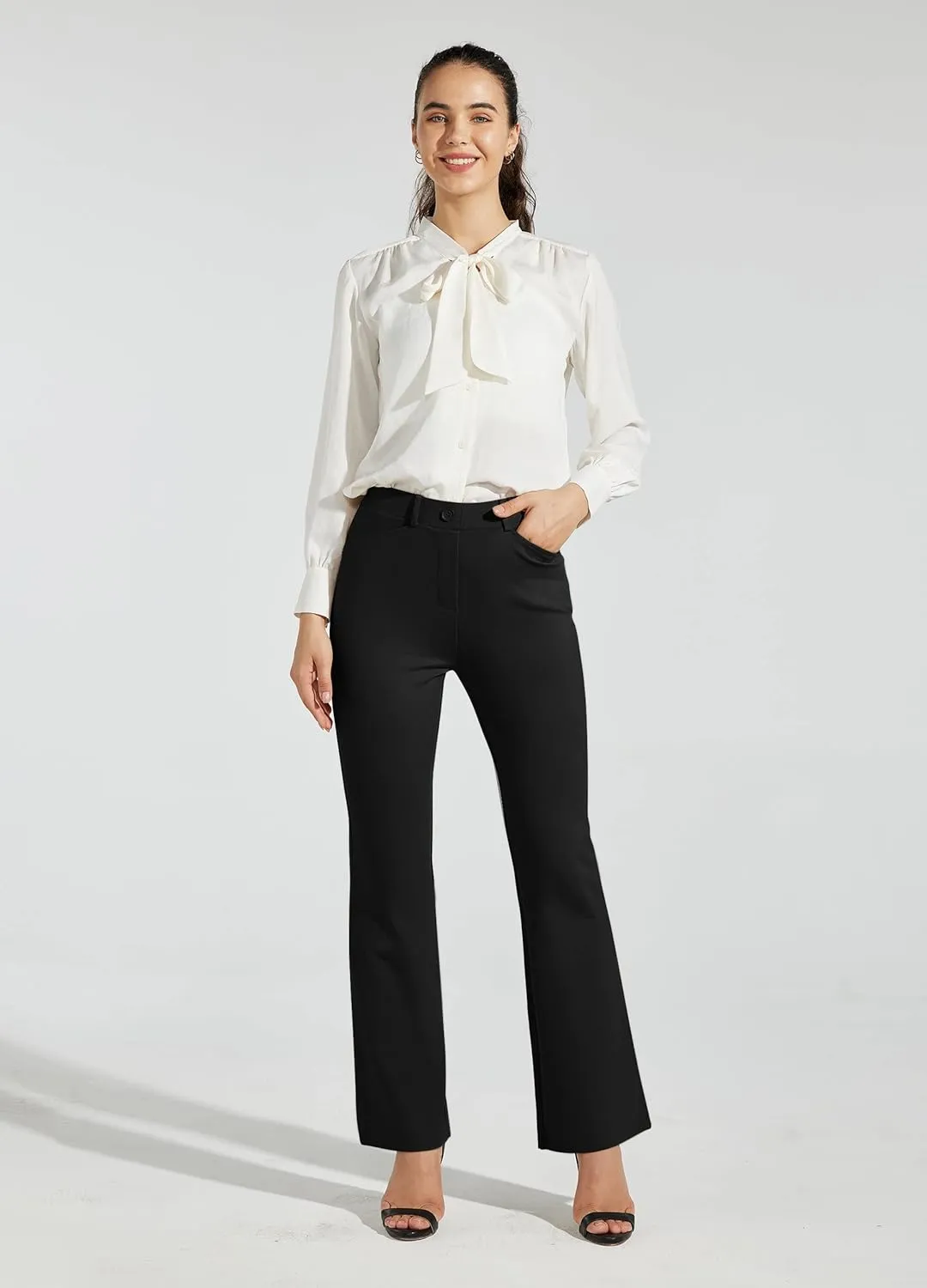 Women's Yoga Dress Pants Bootcut Work Slacks Stretch Office with Belt Loops 4 Pockets 28/29"/30"/31"/33"