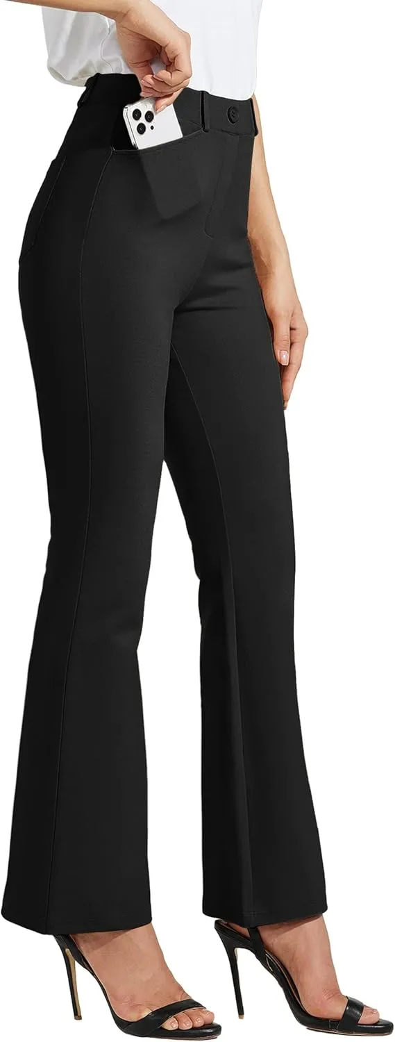 Women's Yoga Dress Pants Bootcut Work Slacks Stretch Office with Belt Loops 4 Pockets 28/29"/30"/31"/33"