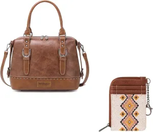 Wrangler Doctor Bag Top Handle Purse Satchel Handbag and Boho Aztec Card Wallet Set