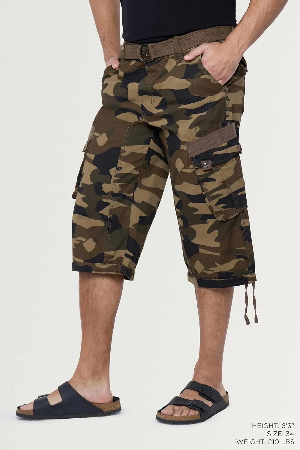 X RAY Men's Belted Long Cargo Shorts for Men, Below Knee Length Mens Cargo Shorts, 3/4 Pants (Big and Tall Shorts for Men)
