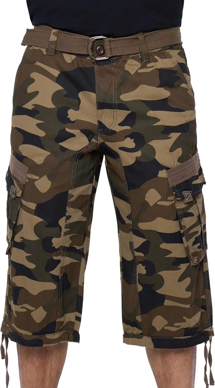 X RAY Men's Belted Long Cargo Shorts for Men, Below Knee Length Mens Cargo Shorts, 3/4 Pants (Big and Tall Shorts for Men)