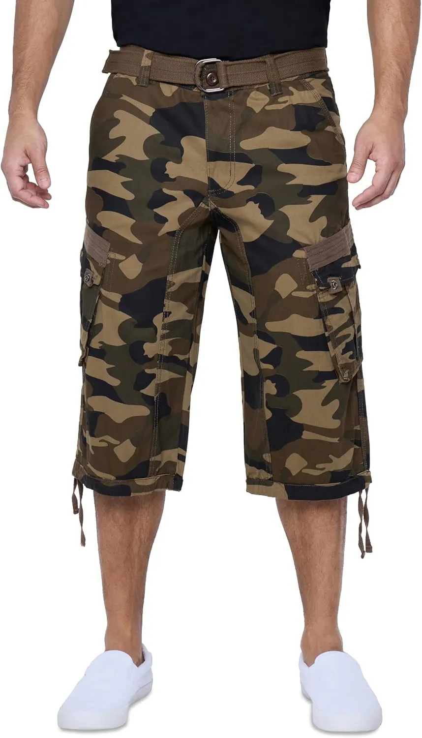 X RAY Men's Belted Long Cargo Shorts for Men, Below Knee Length Mens Cargo Shorts, 3/4 Pants (Big and Tall Shorts for Men)