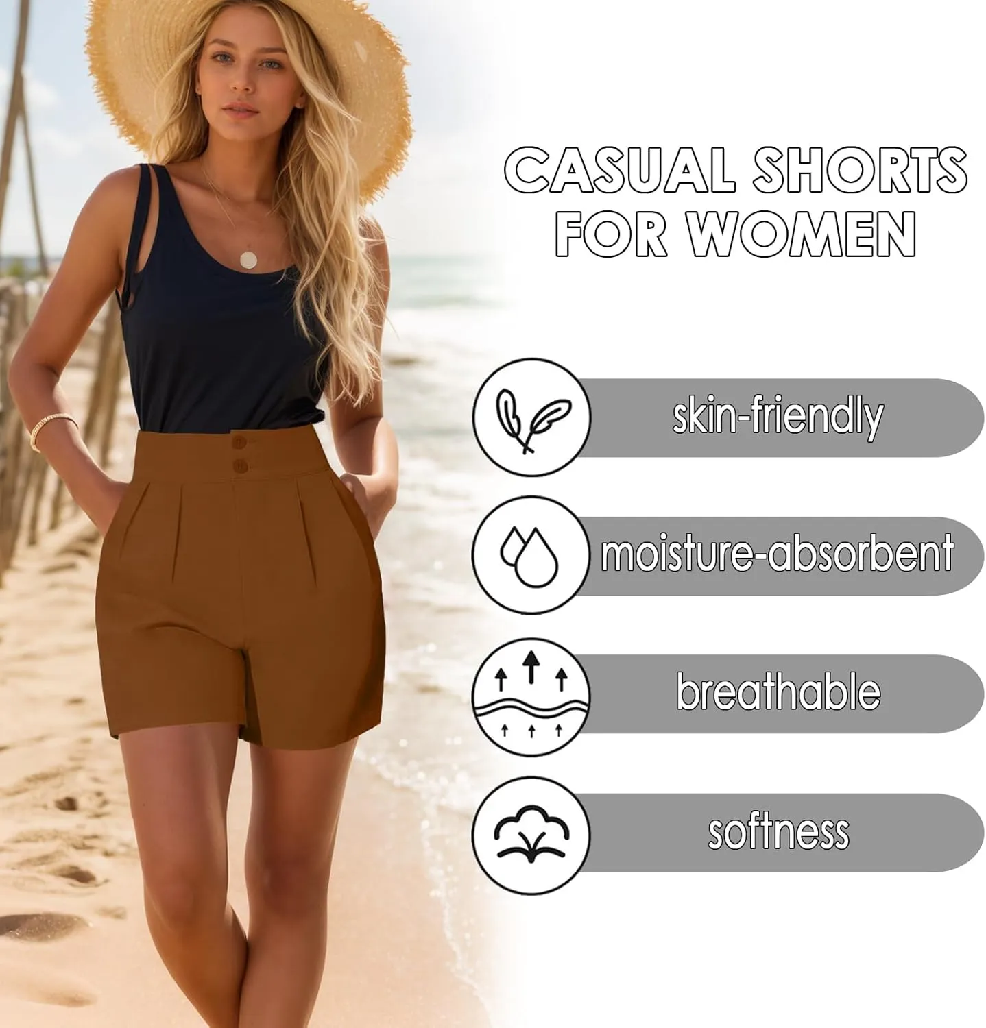 XinYangNi Women's Casual High Waisted Wide Leg Bermuda Shorts Summer Pleated Dressy Shorts with Pockets