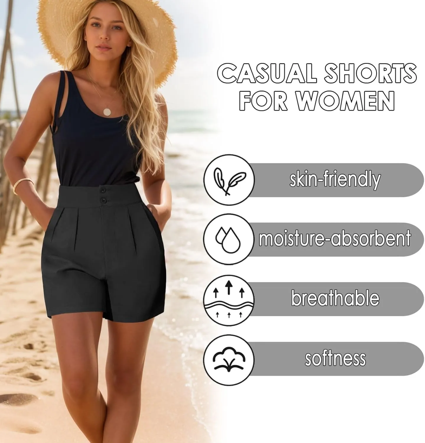 XinYangNi Women's Casual High Waisted Wide Leg Bermuda Shorts Summer Pleated Dressy Shorts with Pockets