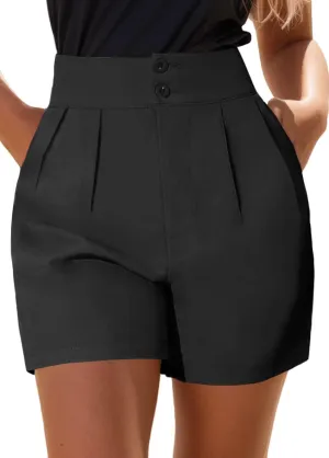 XinYangNi Women's Casual High Waisted Wide Leg Bermuda Shorts Summer Pleated Dressy Shorts with Pockets