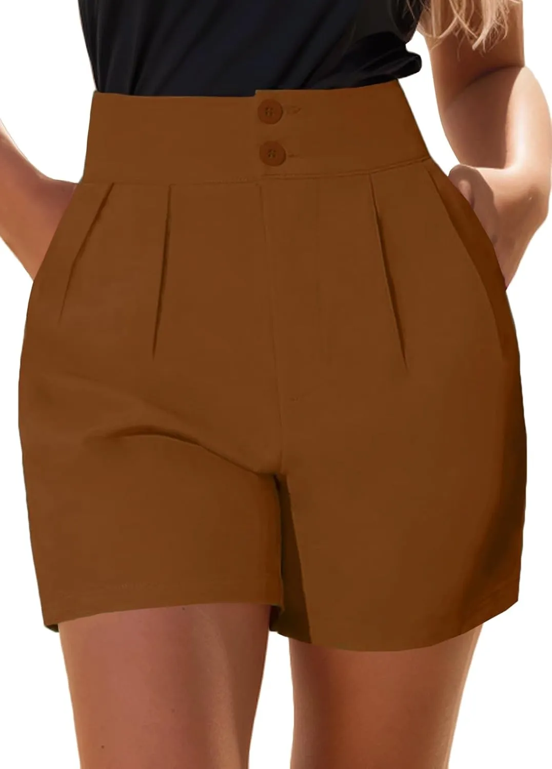 XinYangNi Women's Casual High Waisted Wide Leg Bermuda Shorts Summer Pleated Dressy Shorts with Pockets