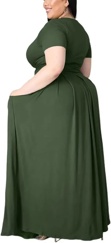 XYGJZ Women Plus Size 2 Piece Dress Outfits Short Sleeve Bandage Tie Up Crop Top and Maxi Skirt Set