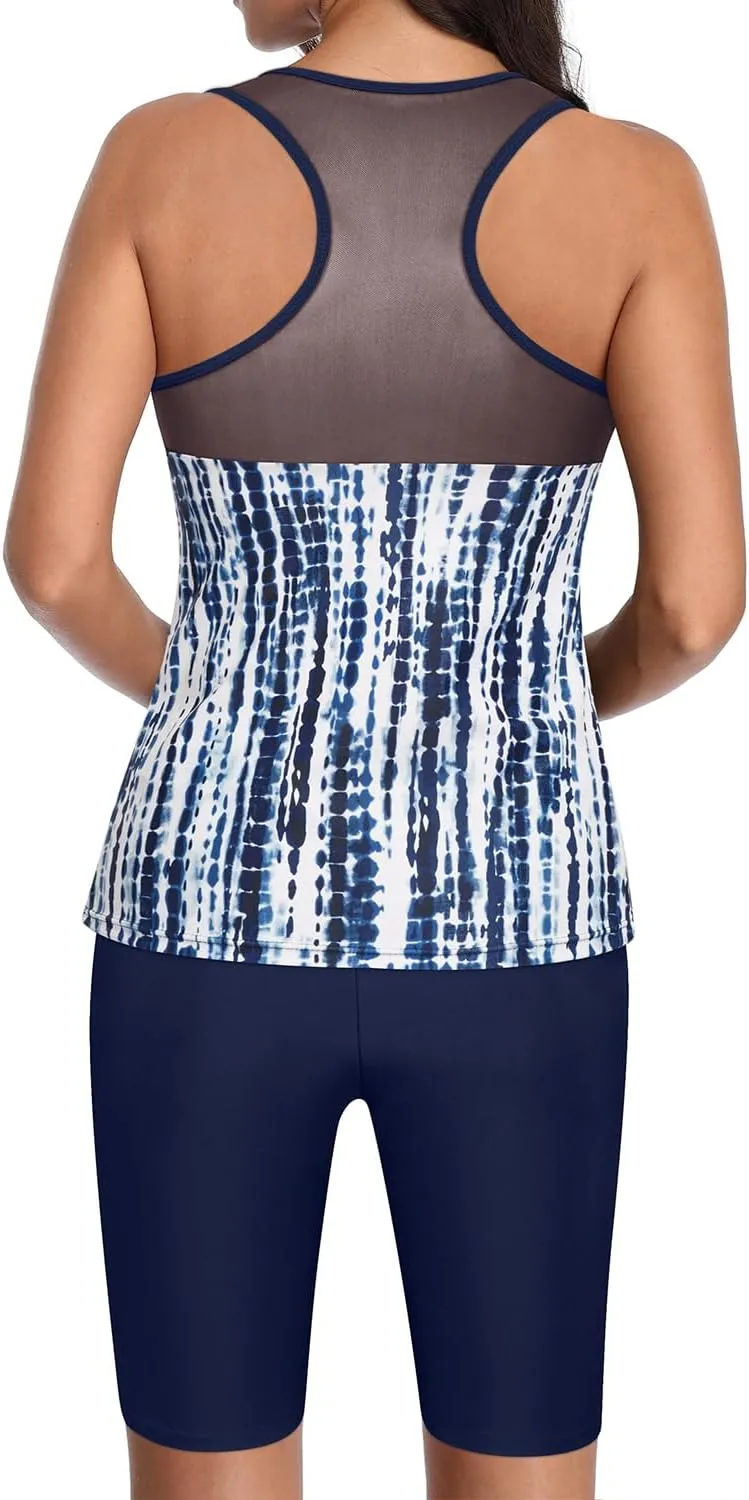 Yonique Women's Two Piece Swimsuits with Shorts Modest Tankini Bathing Suits Racerback Swim Tops Short Athletic Swimwear