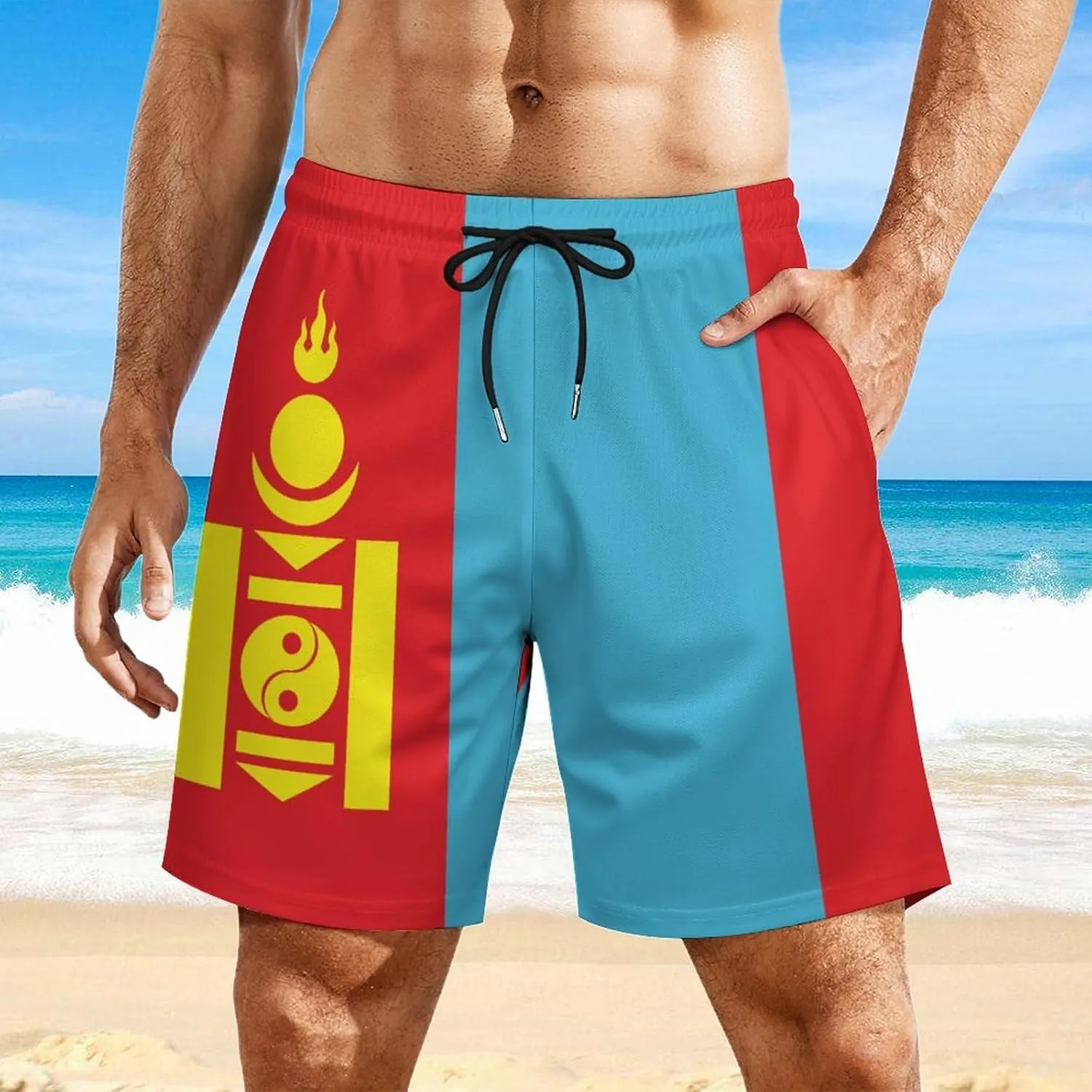 Zakqeik Palestine Flag Mens Swim Trunks Quick Dry Swim Shorts with Pockets Funny Beach Shorts