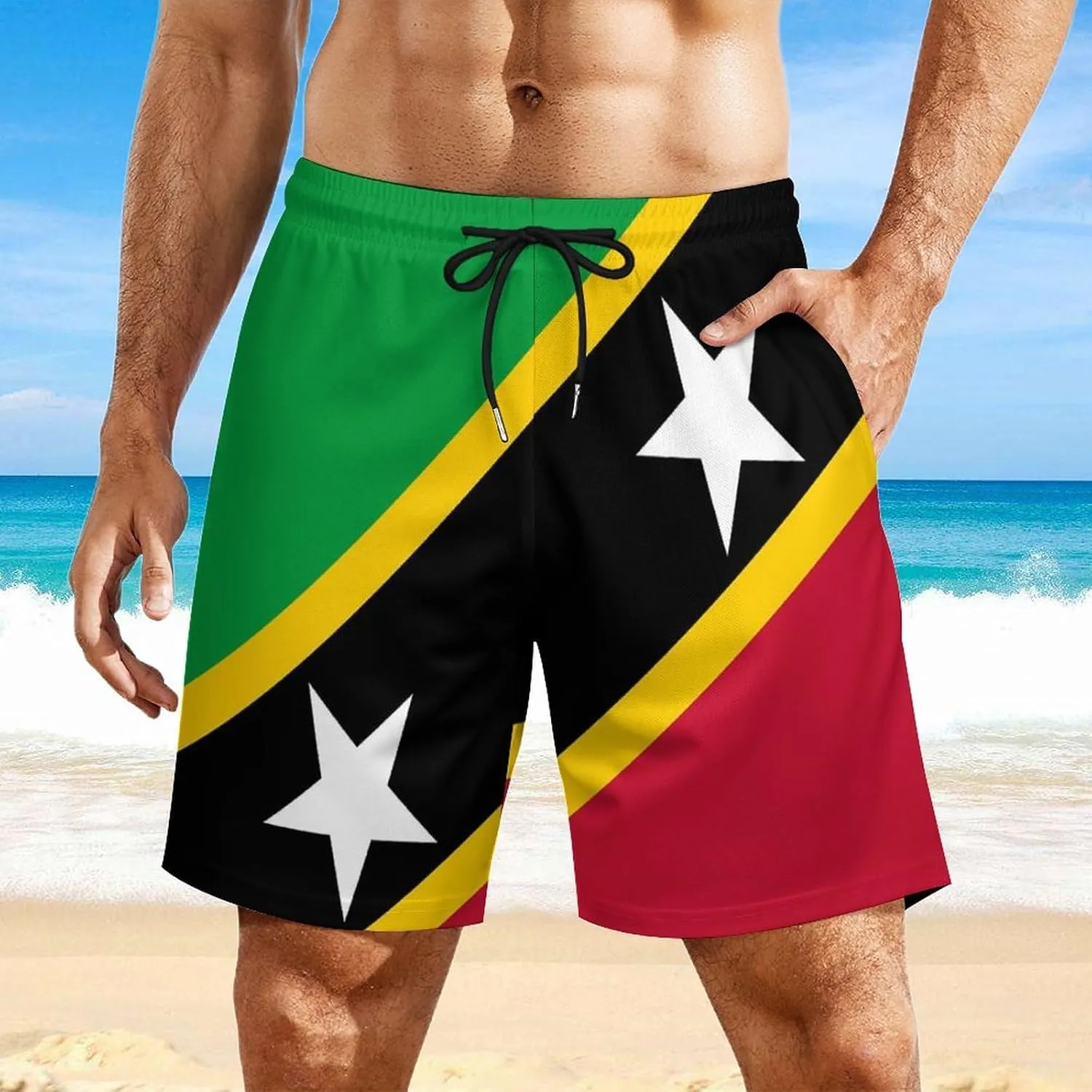 Zakqeik Palestine Flag Mens Swim Trunks Quick Dry Swim Shorts with Pockets Funny Beach Shorts