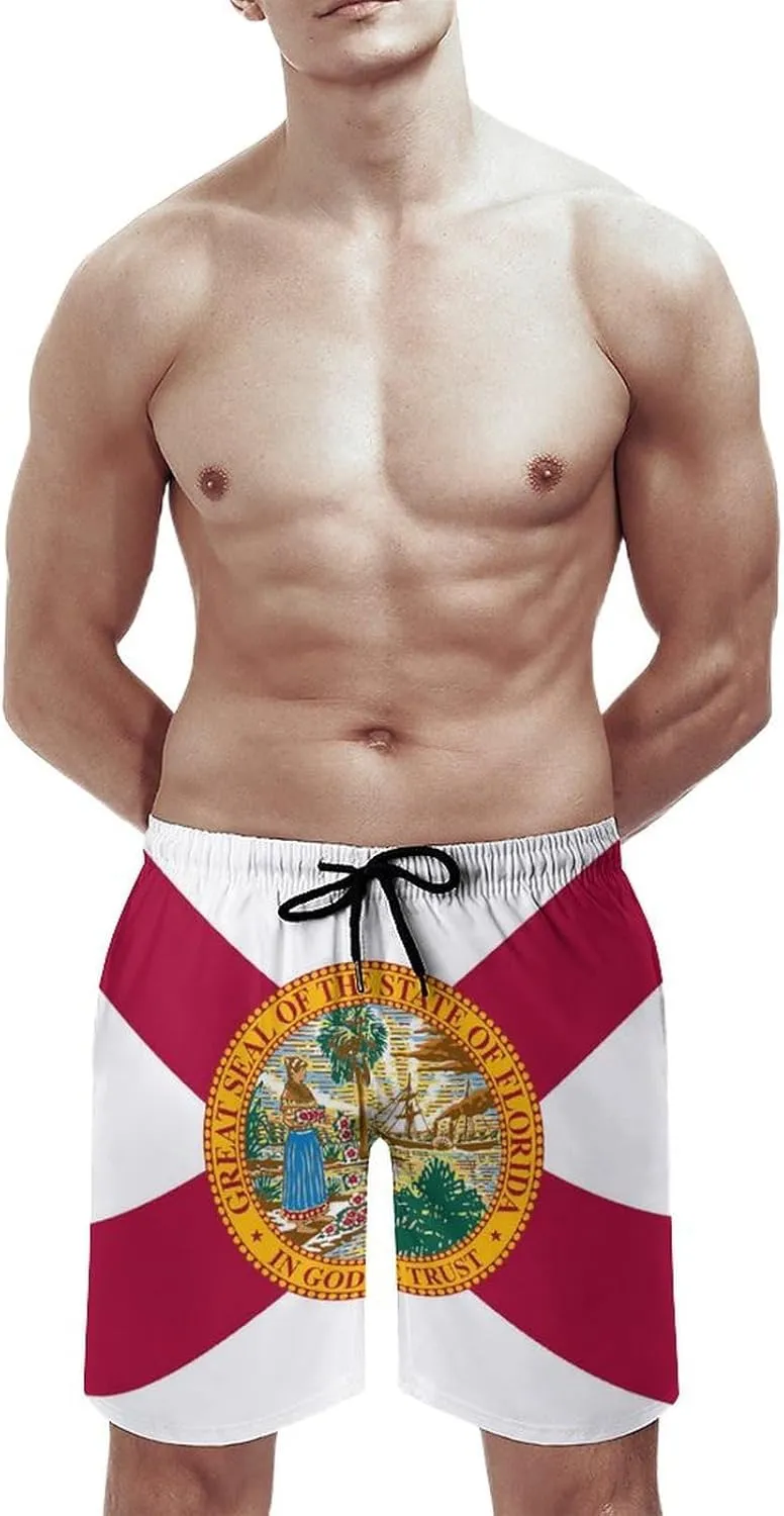 Zakqeik Slovakia Flag Mens Swim Trunks Quick Dry Swim Shorts with Pockets Funny Beach Shorts