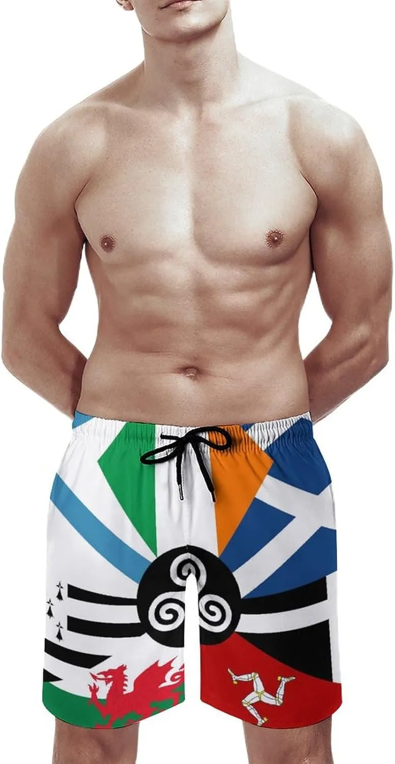Zakqeik Slovakia Flag Mens Swim Trunks Quick Dry Swim Shorts with Pockets Funny Beach Shorts